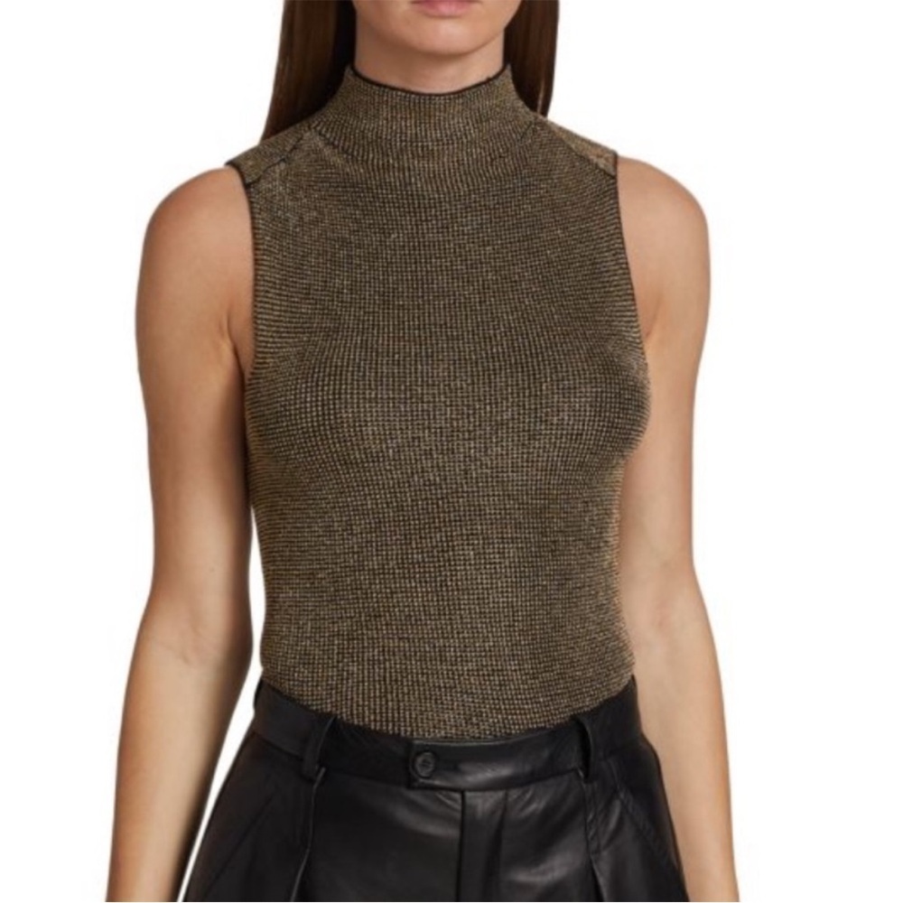 EUC Nili Lotan Cruz Sleeveless Gold Black Mock Sweater Top Large Retail $650.00